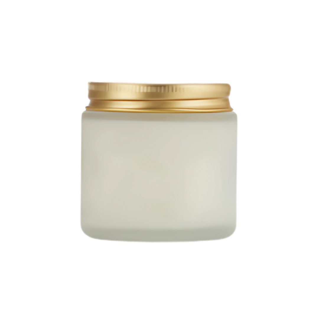 FRASCO DE VIDRIO BLANCO PAVONADO CON TAPA DORADA (120ML) Dia 6.2cm x Alt 6.5cm