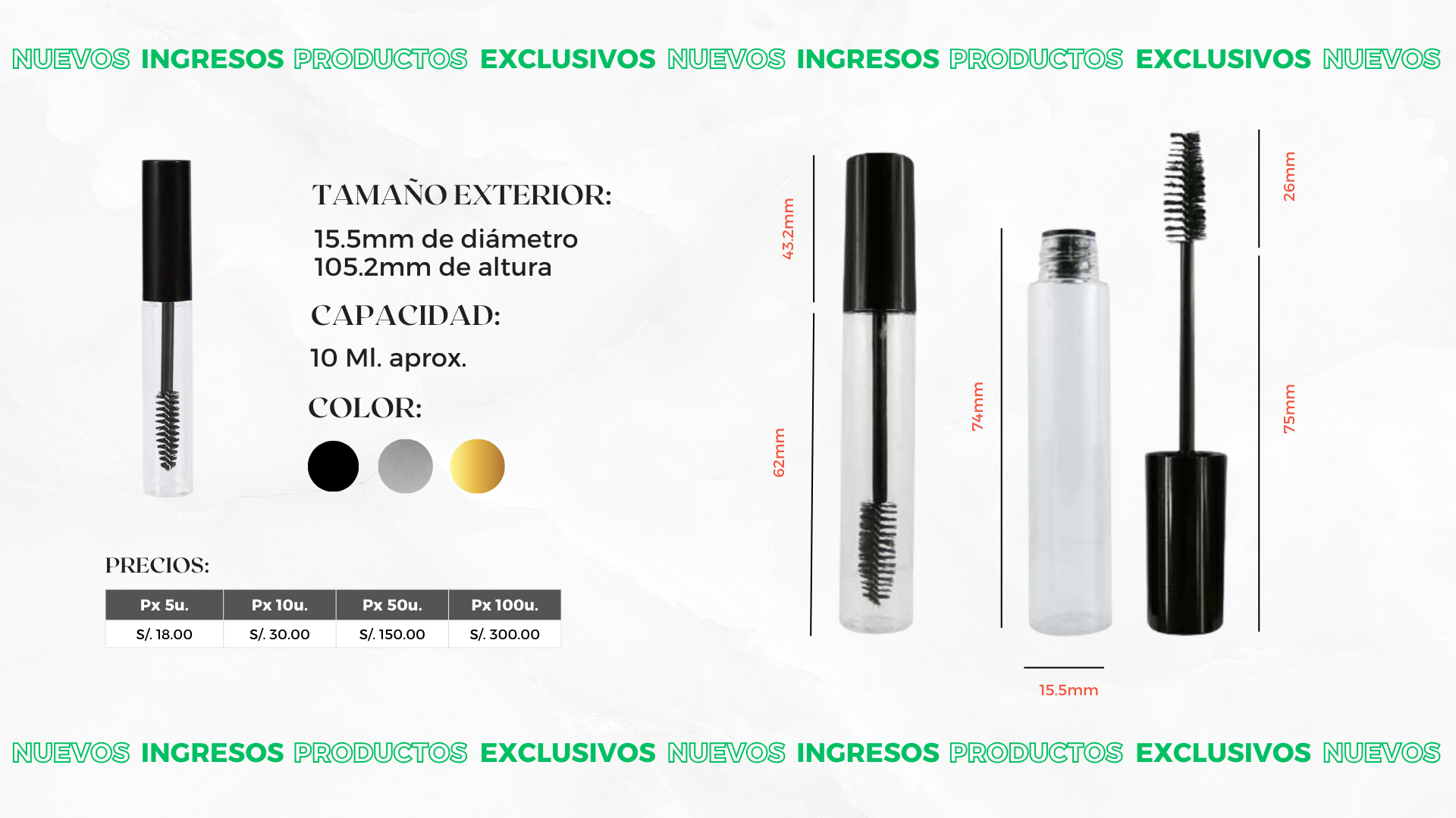 TUBO PLÁSTICO RIMEL NEGRO - 10ML APROX.