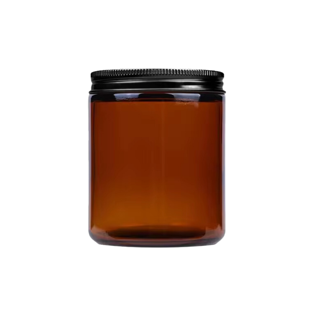 FRASCO DE VIDRIO AMBAR CON TAPA NEGRA (170ML) Dia 6.2cm x Alt 8.1cm