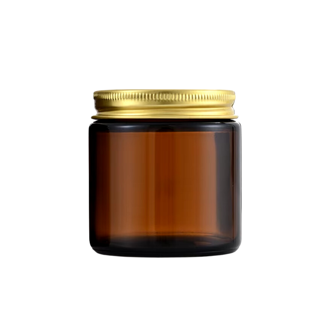 FRASCO DE VIDRIO AMBAR CON TAPA DORADA (70ML) Dia 5.5cm x Alt 5.0cm