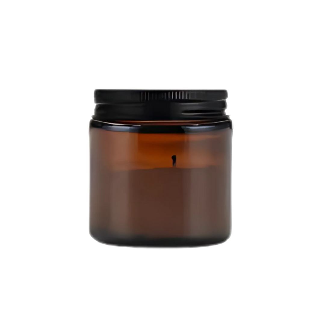 FRASCO DE VIDRIO AMBAR CON TAPA NEGRA (100GR) Dia 5.7cm x Alt 6.9cm