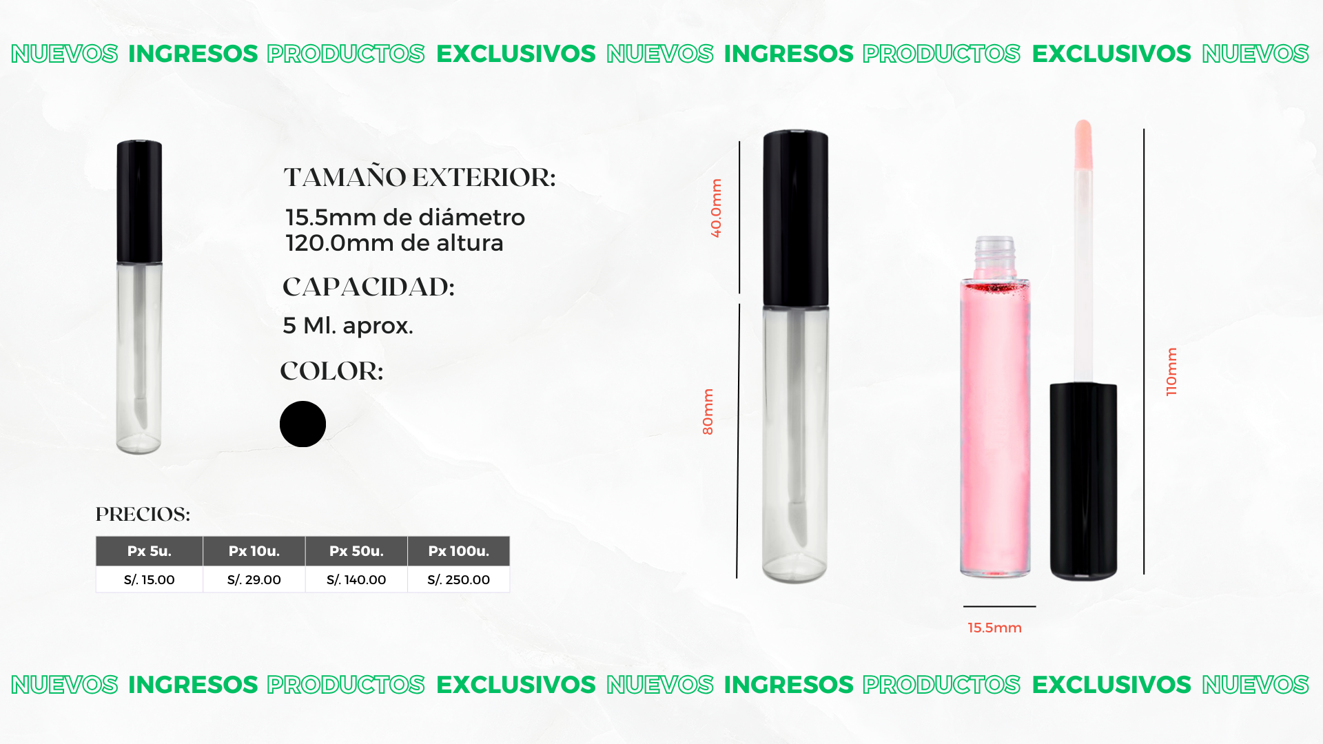 LIP GLOSS LABIAL 5ML TUBO NEGRO